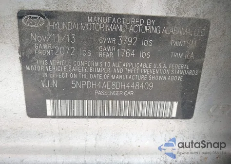 2013 Hyundai Elantra Gls z USA, uszkodzony, nr VIN 5NPDH4AE8DH448409